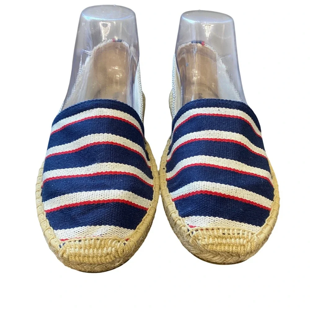 Soludos Womens Nautical Striped Canvas Espadrille‎ Flats Navy Blue Red White 8